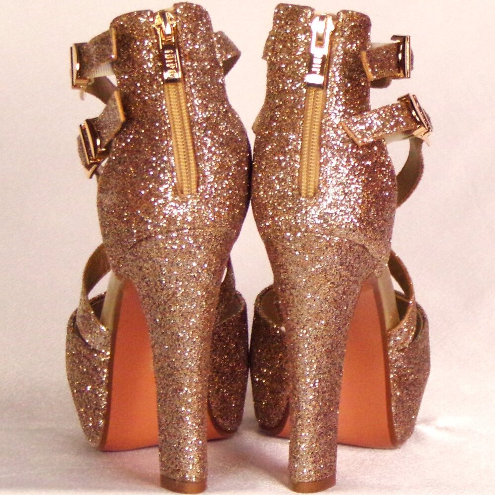 IDIFU Rose Gold Glitter Platform High Heel Sandals - Picture 8 of 15